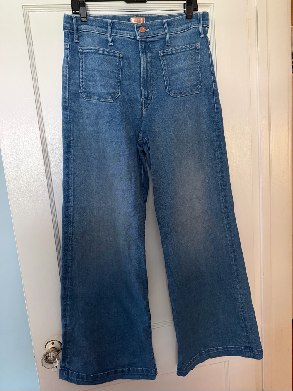 MOTHER Hustler Roller Patch High Rise Wide Leg-Women’s Jeans — Medium Blue